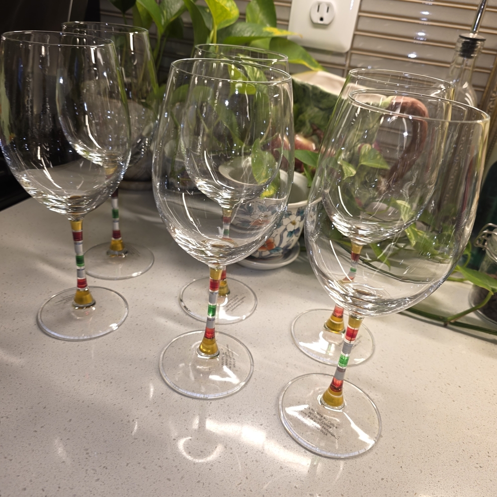 Crate&Barrel Multicolor Stem Wine Glass Set Of 6